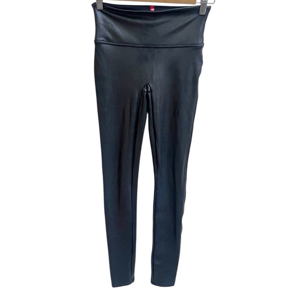 Spanx Womens SZ S Faux Leather Leggings Black Glossy Coated 2437